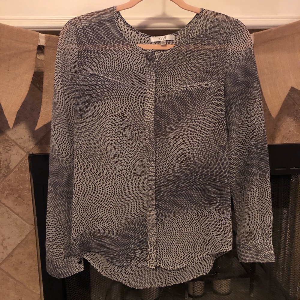 Black and white abstract button down blouse.